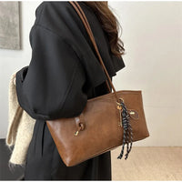 European American Retro Tote Bag, Korean Fashion Shoulder Bags Advanced Simple Handbag New Large Capacity Pendant Versatile Bags