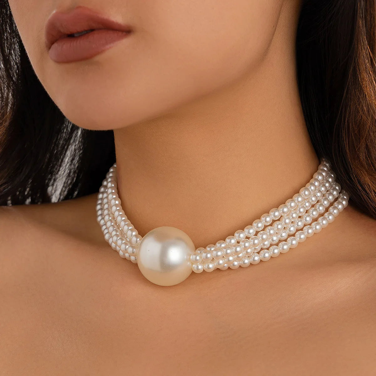 Retro Large Imitation Pearl Pendant Necklace 2024 Women's Multi Layer Stacking Simple Sweet Bead Girl Fashion Birthday Jewelry