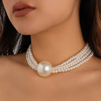 Retro Large Imitation Pearl Pendant Necklace 2024 Women's Multi Layer Stacking Simple Sweet Bead Girl Fashion Birthday Jewelry