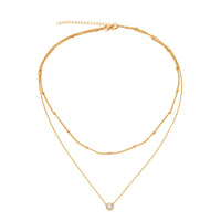 Stainless Steel Zirconia-Inlaid Pendant Double-Layer Necklace Ladies' Refined Luxury Elegant Layered Beaded Necklace Jewellery