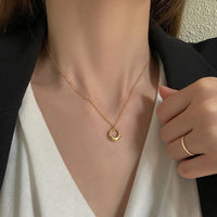 Stainless Steel Classic Simple Gold Color Hollow Circle Pendant Necklace for Women Personality Clavicle Chain Jewelry Colorfast