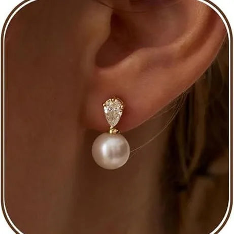 Women Gold Pearl Earrings Dainty Wedding Earring 14K Gold Plated Formal Pearl Drop Earrings Trendy Simple Wedding Bride Earring