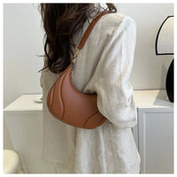 New PU Leather Shoulder Bag Moon-shaped Large Capacity Crossbody Bag Solid Color Tote Handbag Women