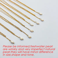 EManco Minimalist Freshwater Pearl Necklace Women Girls 14K Gold Plated Stainless Steel Double Layer Necklace Wedding Jewelry