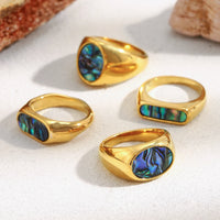MamacitaSlay 316L Stainless Steel Abalone Shell Colorful Ring 18K Gold Plated Waterproof Jewelry Women's Unique Ring 2026 Gifts