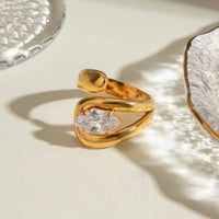 Stainless Steel Water Drop Shaped Large Zircon Rings 18K Gold Plated Opening Ring Women Waterproof Statement Jewelry
