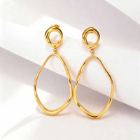 Geometric Irregular Lines Oval Drop Earrings, Minimalist Stainless Steel 18K Gold Plated Earrings,Trendy Party Jewelry for Women