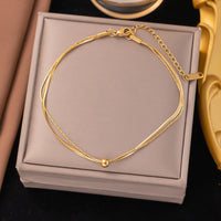 Waterproof Snake Chain Minimalist Bead Anklet, Tarnish Free 18K Gold Plated Stainless Steel Double Layered Foot Jewelry