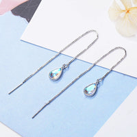 Teardrop Moonstone Dangle Long Chain Threader Earrings