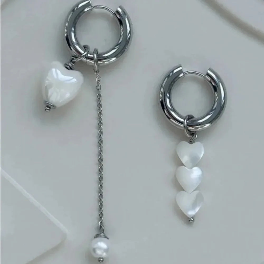 Asymmetric Peach Heart Pendant Earrings