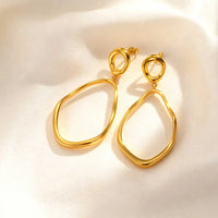 Geometric Irregular Lines Oval Drop Earrings, Minimalist Stainless Steel 18K Gold Plated Earrings,Trendy Party Jewelry for Women