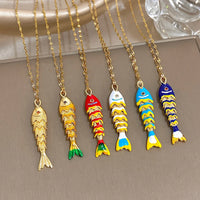 18K Gold Plated Stainless Steel Fish Pendant Necklace For Women Creative Ocean Series Clavicle Choker Chain Jewelry Gifts