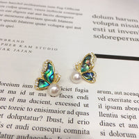 ZHBORUINI 2024 New Natural Freshwater Pearl Earrings Female Colorful Abalone Shell Butterfly 14K Gold-Plated S925 Silver Needle