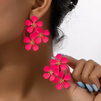 Exaggerated Retro Style Long Bohemian Temperament Spray Paint With Gold Plated Small Flowers Earrings