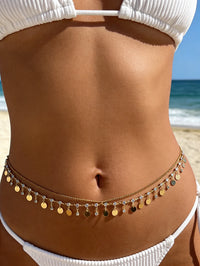 Layered Gold Disc Crystal Tassel Waist Chain