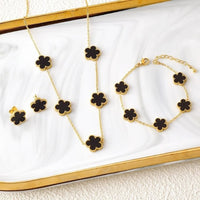 Five Leaf Flower Necklace Earrings