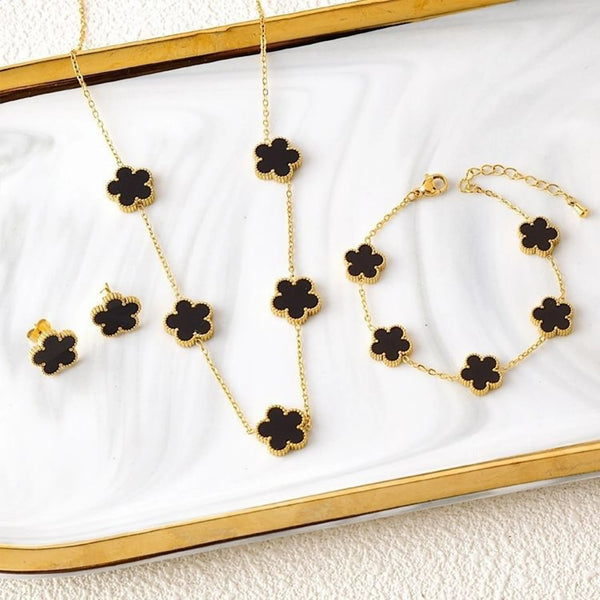 Five Leaf Flower Necklace Earrings