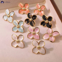 New Temperament Flower Earrings for Women Girls Sweet Korean Fashion Gold Color Crystal Zircon Party Accessories
