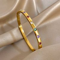 Gold Plated New Stainless Steel Bracelet Inlaid Colorful Rhinestones Luxurious Open Cuff Bangles Bracelets for Women Men Jewelry