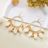 Boho Festival Statement Earrings for Women Gold Color Hoop Shell Chandelier Tassel Dangle Y2K Gypsy Beach Party Rave Jewelry