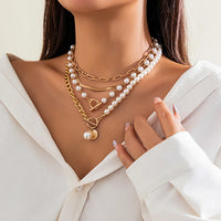Layered Imitation Pearl and Thick Chains Choker Necklace for Women Tendy Beaded Chains on Neck Accessories 2023 Fashion Jewelry