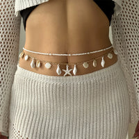 Summer Beach Shell Waist Chain For Women Bohemia Double Layer Starfish Conch Beaded Belly Chain Vacation Bikini Body Jewelry