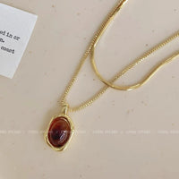 Double Layered Necklace with Resin Gold Amber Sweater Chain Women Autumn Winter New Arrival Elegant High End Jewelry Decoration