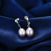 HENGSHENG 925 Sterling Silver Drop Earrings for Women Girls Rice Shape 7-8mm Natural Freshwater Pearl Earrings Jewelry Gift