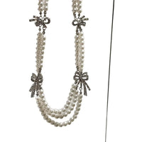 French multi-layer pearl and diamond bow necklace multi-layer clavicle chain