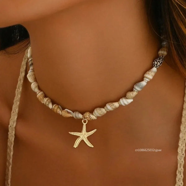 Seashell Starfish Pendant Choker Vacation