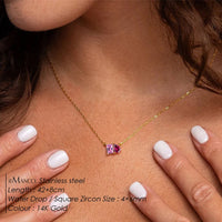 EManco Stainless Steel Rose Red with Pink Zirconia Pendant Necklace For Women's Party Wedding Statement Fine Jewelry Gift