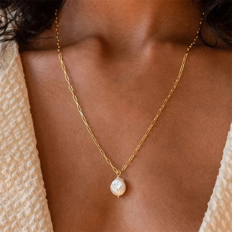 Gold Baroque Pearl Necklace