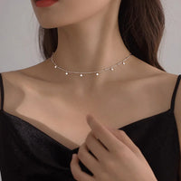 Silver Color Round Piece Tassel Choker Necklaces Simple Niche Design Chains Ball Rock Lady Clavicle Chain Girl Party Jewelry