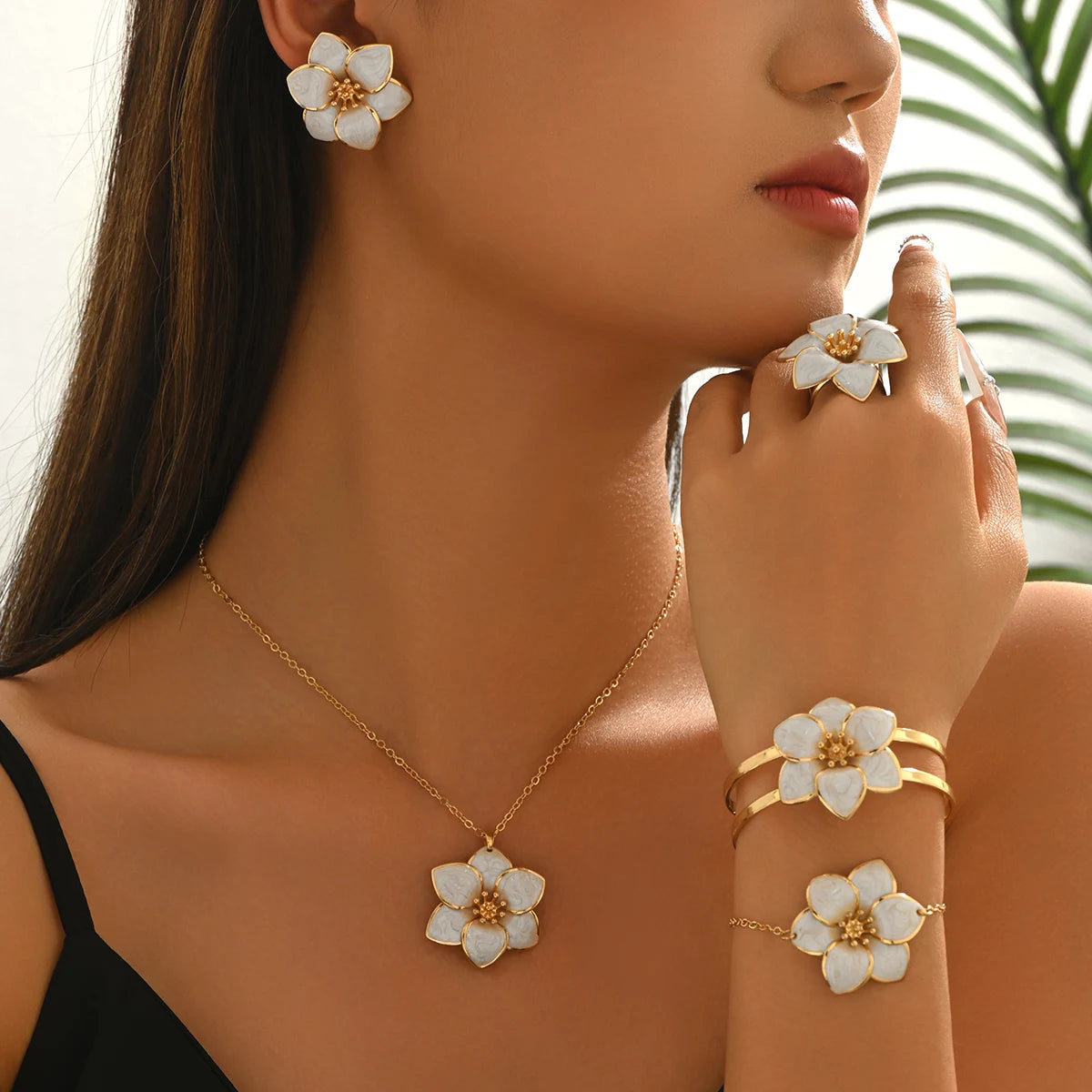 Jewelry Set Floral Necklace Earrings