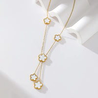 GANEMLY 316L Stainless Steel Five Leaf Clover Pendant Necklace For Women Trendy Reversible White Flower Jewelry Holiday Gifts