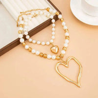 5 Styles Exaggerated Big Love Heart Cross Pendant Choker Necklace for Women Trendy Imitation Pearl Grunge Chain Jewelry
