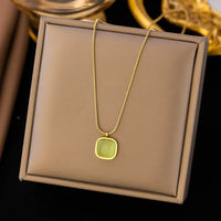 Square Natural Stone Necklaces for Women Stainless Steel Gold Color Fashion Korean Simple Clavicle Chain Party Jewelry Gift