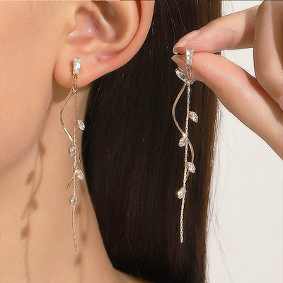 Gold Zircon Tassel Earrings