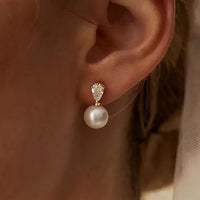 Women Gold Pearl Earrings Dainty Wedding Earring 14K Gold Plated Formal Pearl Drop Earrings Trendy Simple Wedding Bride Earring