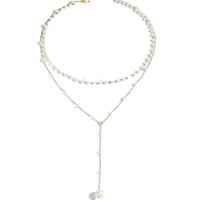Faux Pearl Lariat Necklace