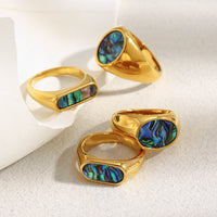 MamacitaSlay 316L Stainless Steel Abalone Shell Colorful Ring 18K Gold Plated Waterproof Jewelry Women's Unique Ring 2026 Gifts
