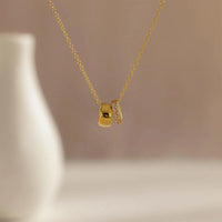 EManco Stainless Steel Ring Pendant Necklace Luxury Rhombus Ring Crystal Necklace Non Tarnish Gold Color Jewelry for Women