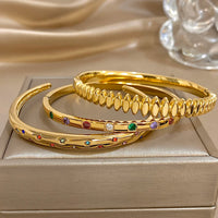Gold Plated New Stainless Steel Bracelet Inlaid Colorful Rhinestones Luxurious Open Cuff Bangles Bracelets for Women Men Jewelry