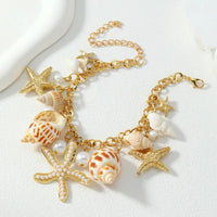 Rinhoo Ocean Style Imitation Conch Pendant Bracelet for Women Boho Starfish Metal Chain Summer Beach Party Jewelry Gift