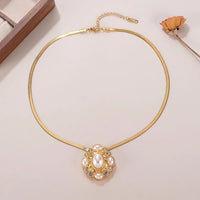 Elegant Vintage Pearl & Rhinestone Necklace for Women, Luxury Gold Plated Snake Chain Collar Choker, Classic Jewelry Gift