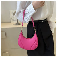 New PU Leather Shoulder Bag Moon-shaped Large Capacity Crossbody Bag Solid Color Tote Handbag Women