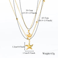 EILIECK 316L Stainless Steel Metal Double Chain Starfish Shells Pendant Necklace 18K PVD Plated Waterproof Fashion Jewelry Women