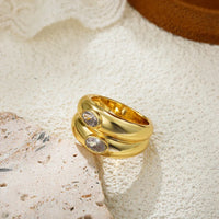 Fashion Oval Zircon Crystal Chunky Bilayer Round Rings for Women Stainless Steel Finger Ring Wedding Aesthetics Jewelry