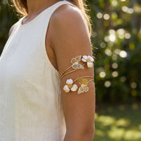 Boho Butterfly Flower Arm Cuff for Women Adjustable Gold Color Armlet Bracelet Summer Festival Beach Body Jewelry Accessories