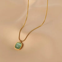 Square Natural Stone Necklaces for Women Stainless Steel Gold Color Fashion Korean Simple Clavicle Chain Party Jewelry Gift